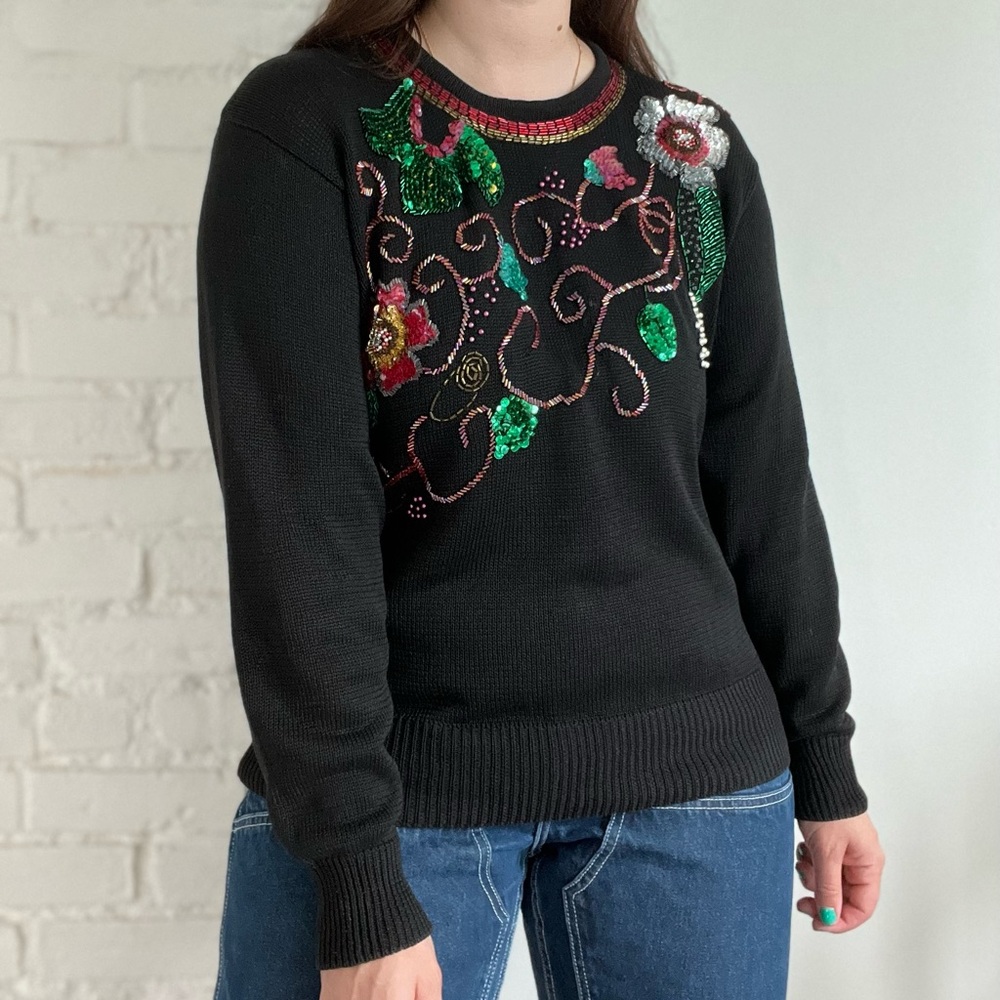 VINTAGE Women’s Sweater Sequins Embellished Festive Knit Size Large - Picture 3 of 12